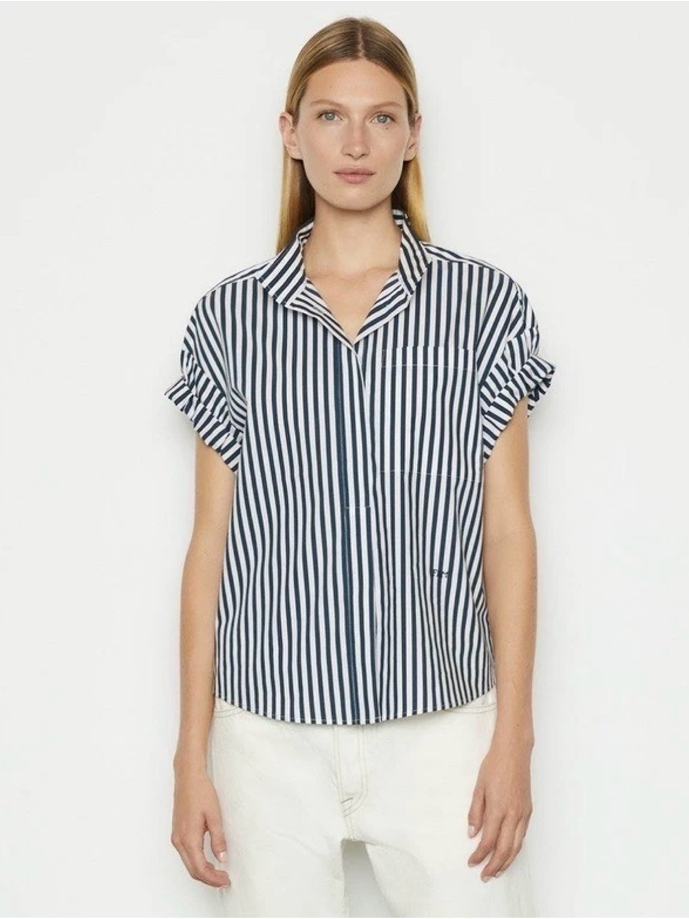 Women's FRAME Sheila Namu Striped Organic Cotton Shirt Size Large